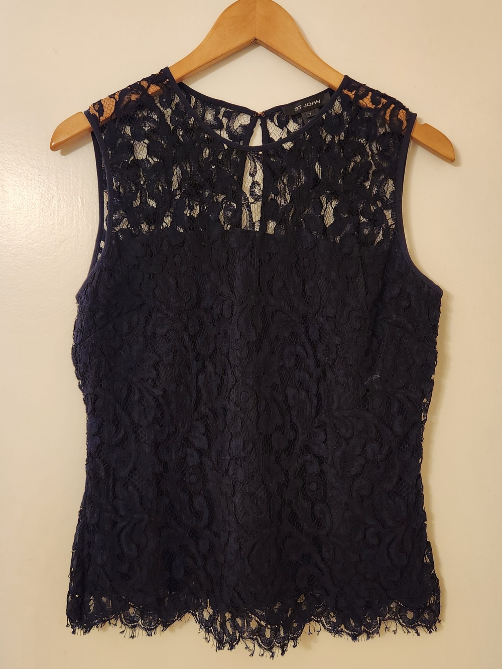 St. John Navy Lace Sleeveless Top